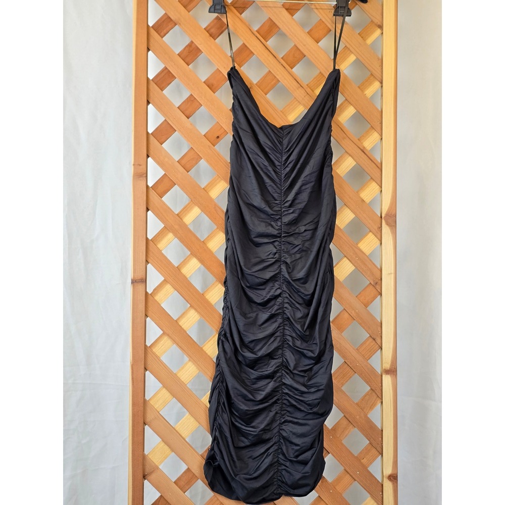 Forever 21 Ruched Bodycon Midi Dress Womens Large Black Sleeveless - New